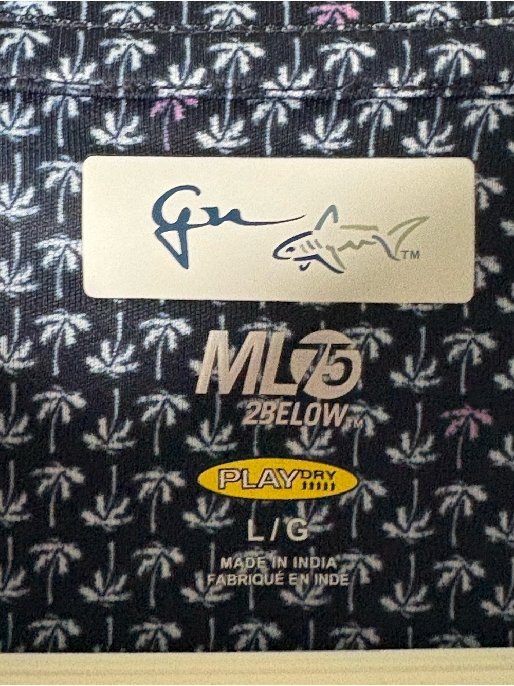 NWOT Greg Norman Navy Palm Tree Micro-Pattern Short Sleeve Zip Polo Golf Shirt - Picture 3 of 5